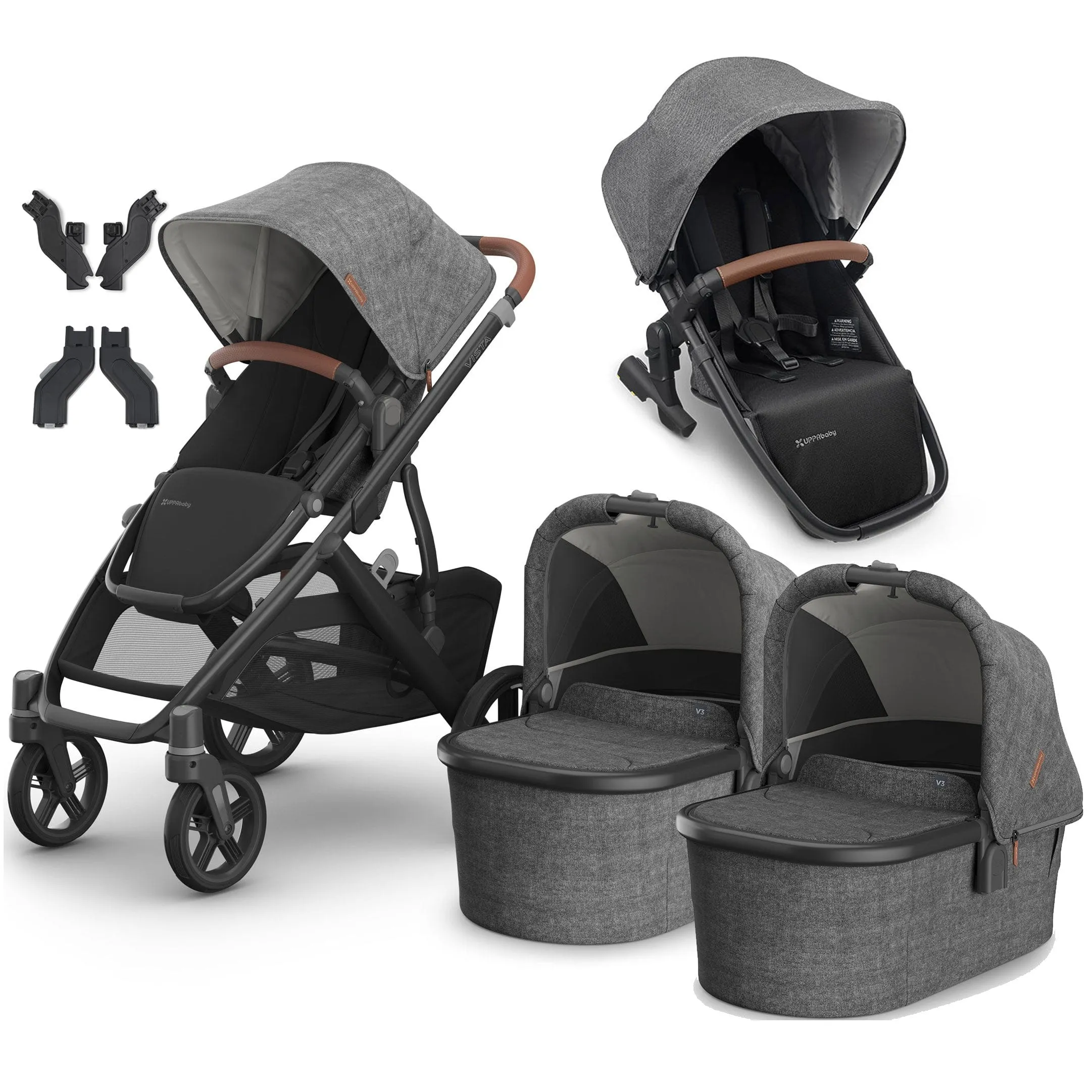 Uppababy Vista V3 Twin Pram in Greyson