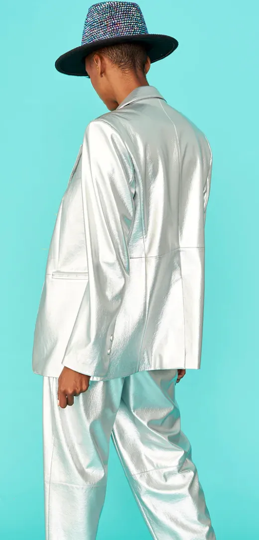 Vegan Metallic Silver Blazer