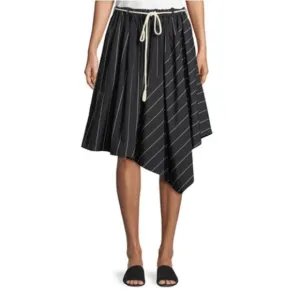 Vince Striped Asymmetric Rope-Tie Skirt- Black White Stripe, Sz Medium, MP $265