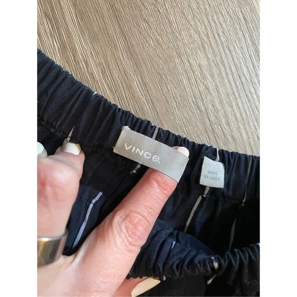 Vince Striped Asymmetric Rope-Tie Skirt- Black White Stripe, Sz Medium, MP $265