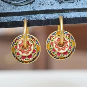 Vintage Chinese Flowers Temperament Multiple Colors Enamel Drop Earrings
