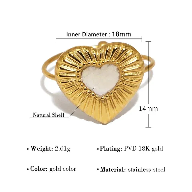 Vintage Gold-Plated Heart with Natural White Shell Ring