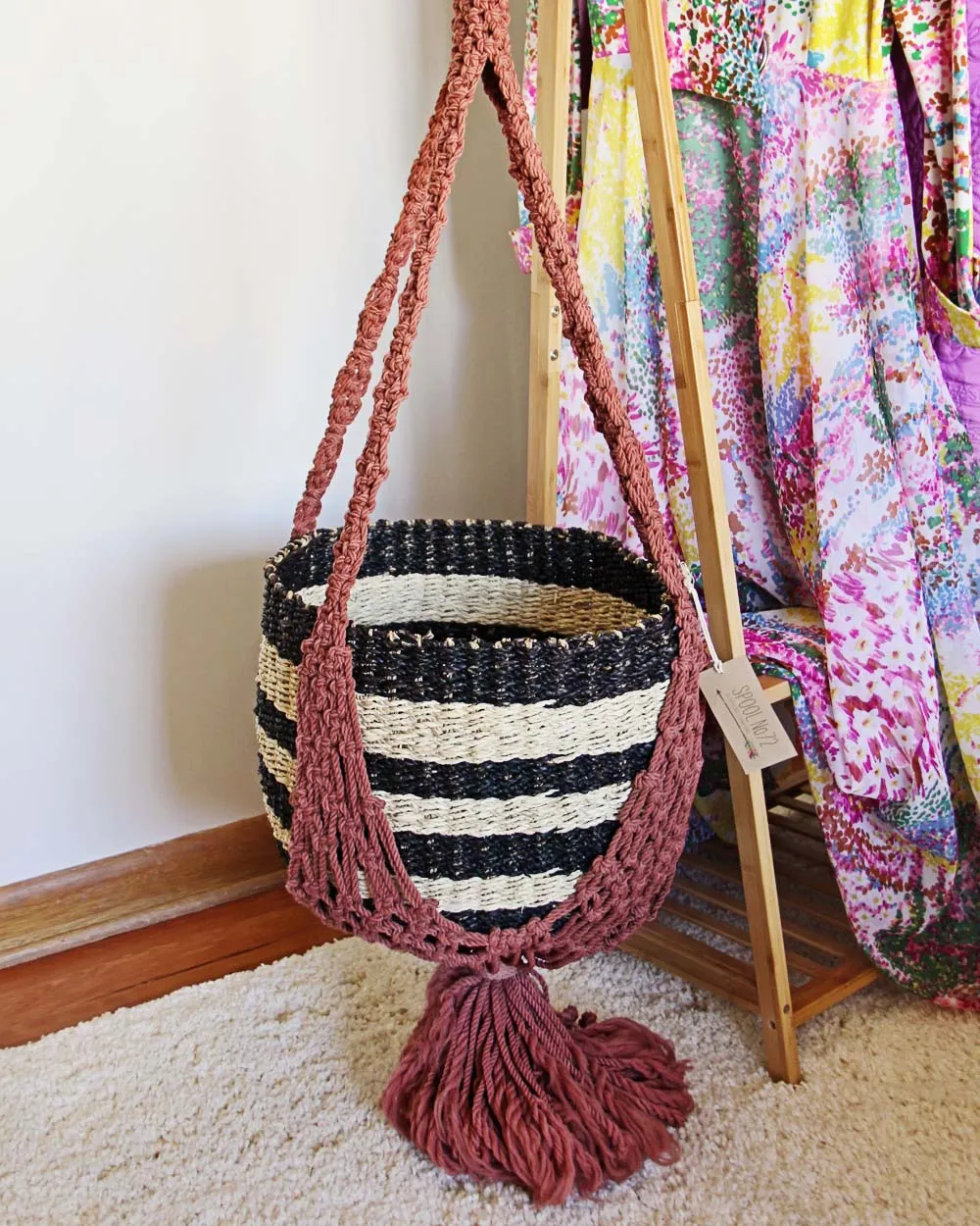 Vintage Mauve Macrame Hanging Planter