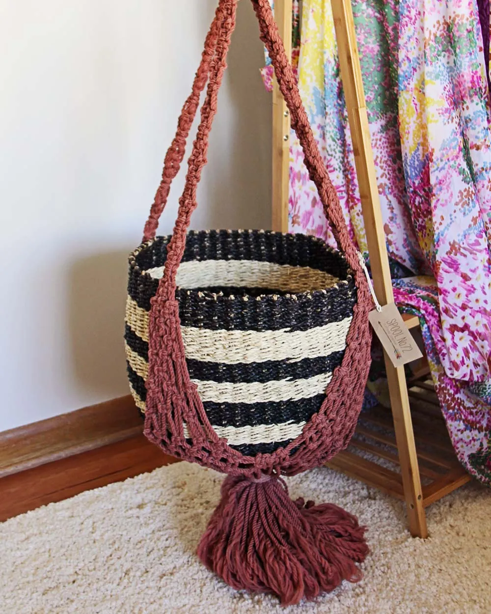Vintage Mauve Macrame Hanging Planter