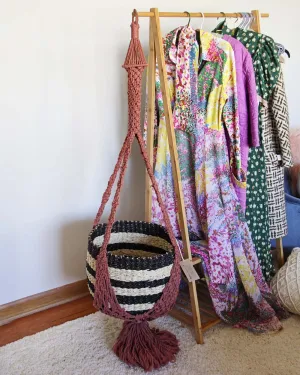 Vintage Mauve Macrame Hanging Planter