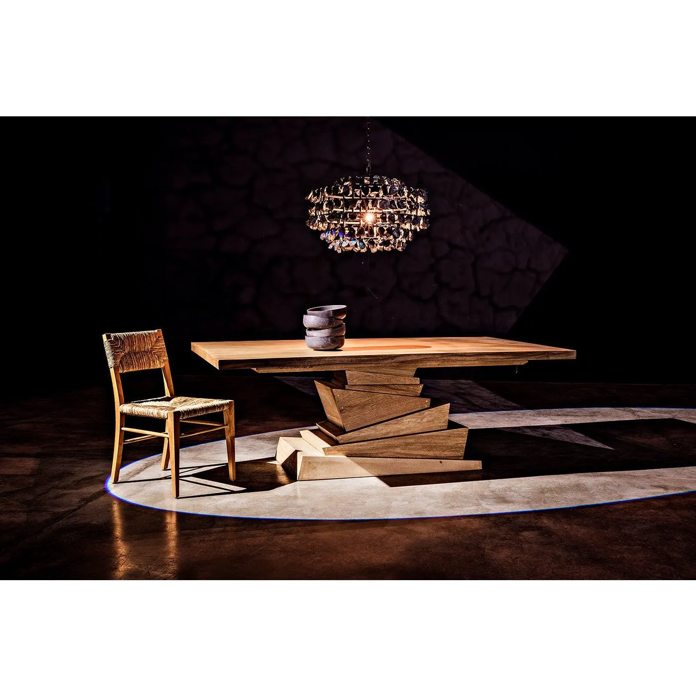 Vulcan Chandelier, Black Steel with Black Glass