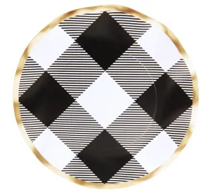 WAVY SALAD PLATE BLACK BUFFALO CHECK 8 PACK
