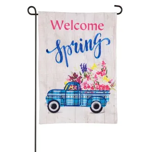 Welcome Spring Plaid Truck Garden Burlap Flag,14b9517