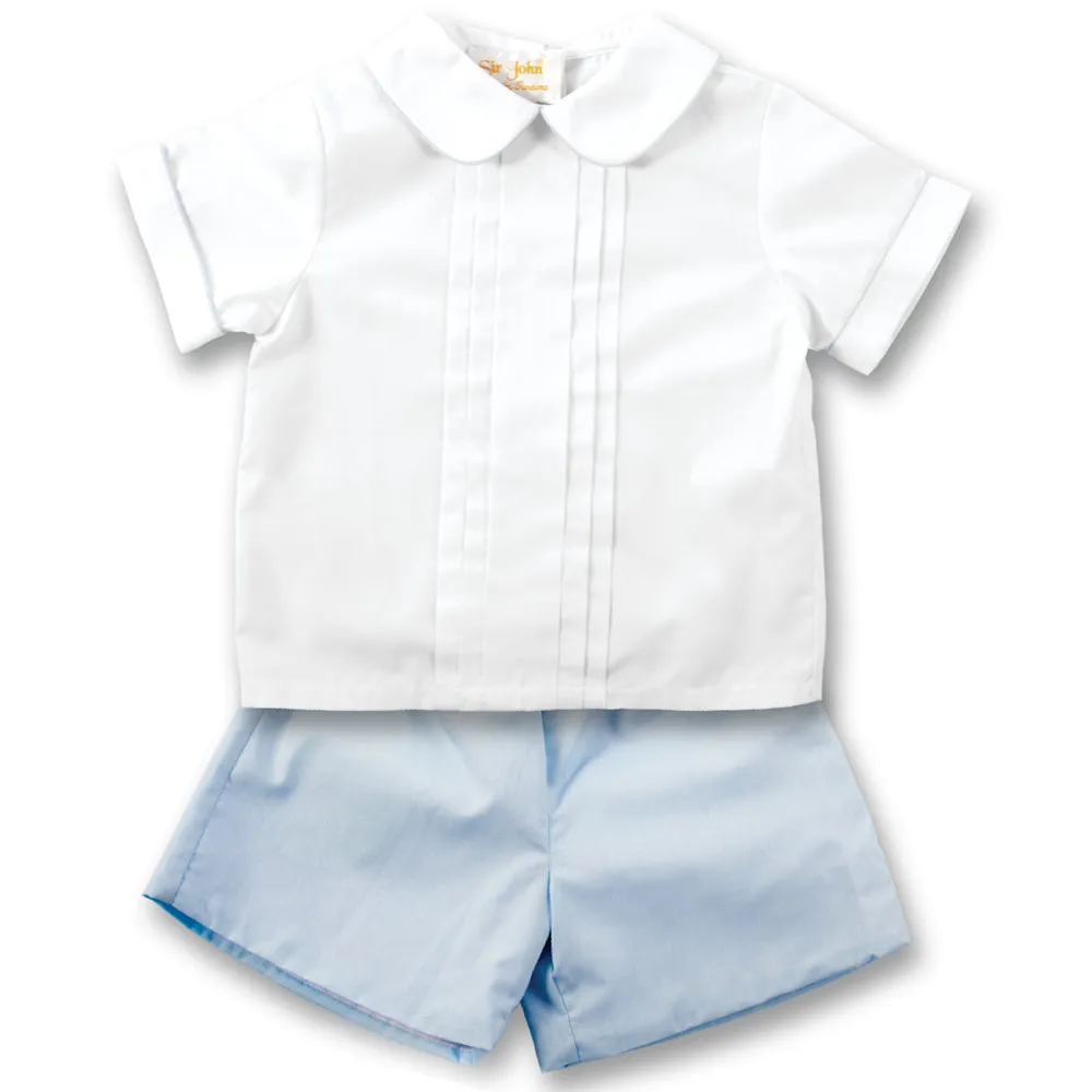 White & Blue 2 pc. Pleated Short Set