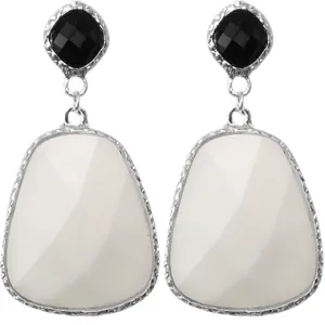 White Black Double Faceted Post Earrings