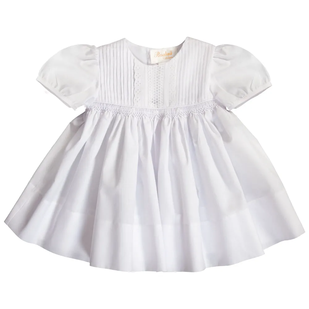 White English Smocked Baby Dress w/Pintucks