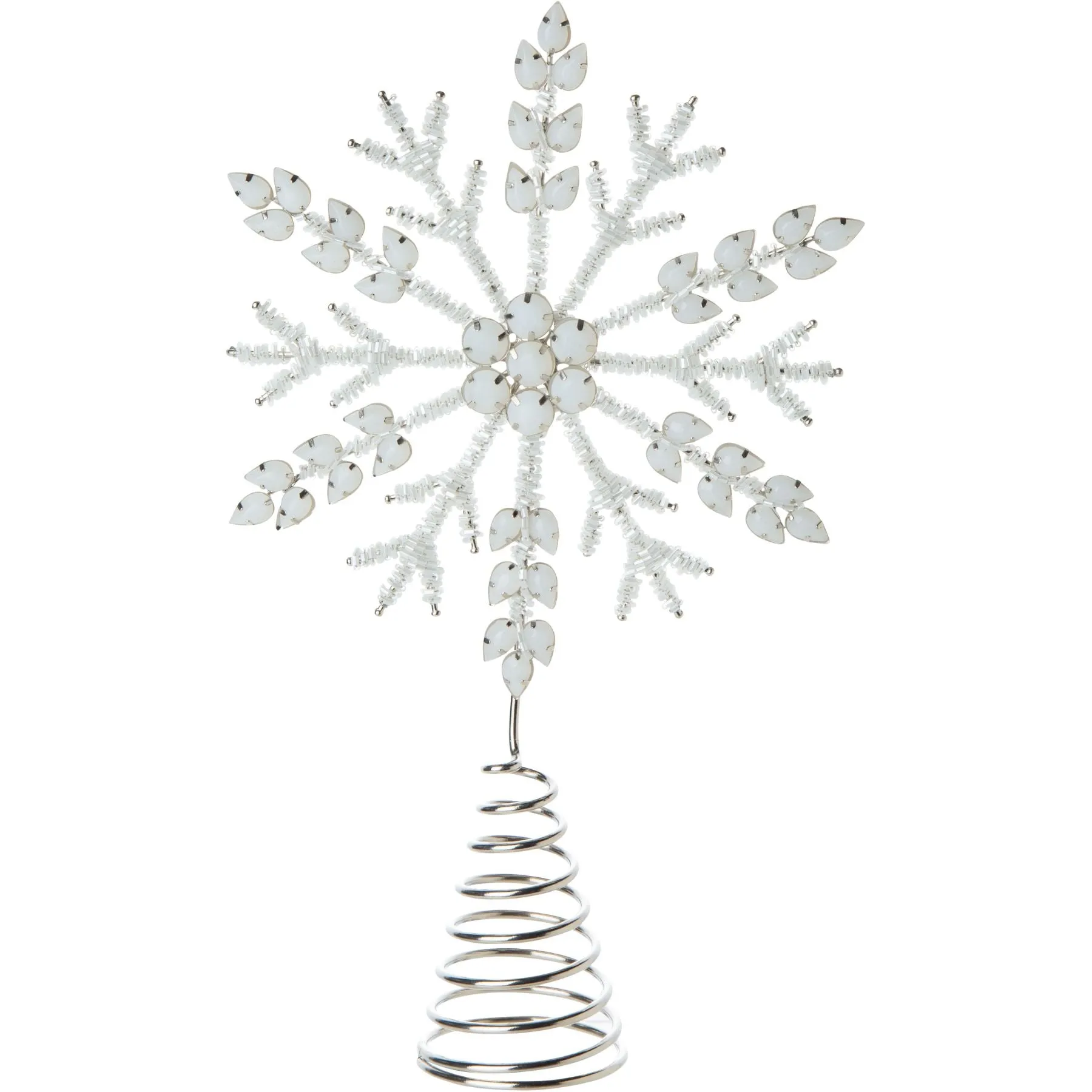 White   Silver Glass Bead Snowflake Tree Topper