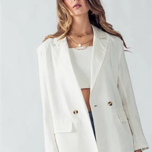 Women’s Halston White Linen Blazer Sz Medium