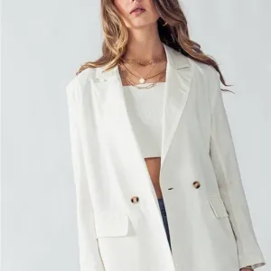 Women’s Halston White Linen Blazer Sz Medium