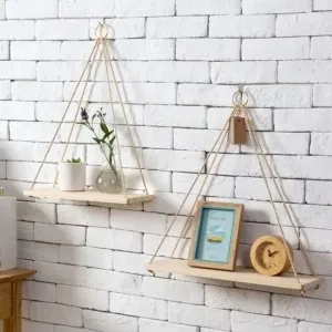 Wood Swing Hanging Rope Wall Mounted Floating Shelves Indoor Outdoor Home Decoration