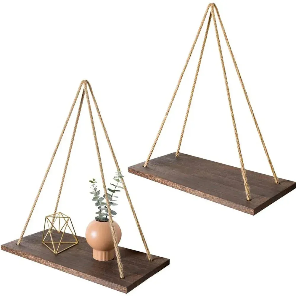 Wood Swing Hanging Rope Wall Mounted Floating Shelves Indoor Outdoor Home Decoration