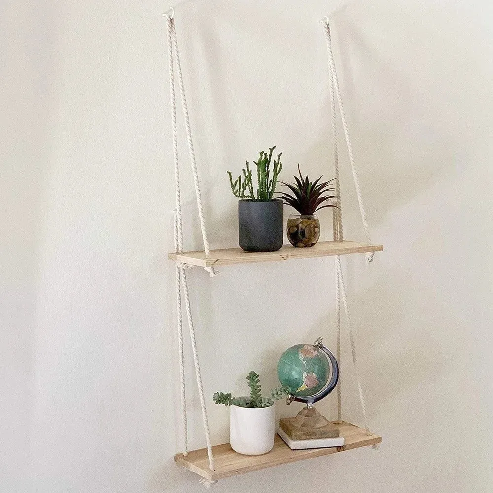Wood Swing Hanging Rope Wall Mounted Floating Shelves Indoor Outdoor Home Decoration