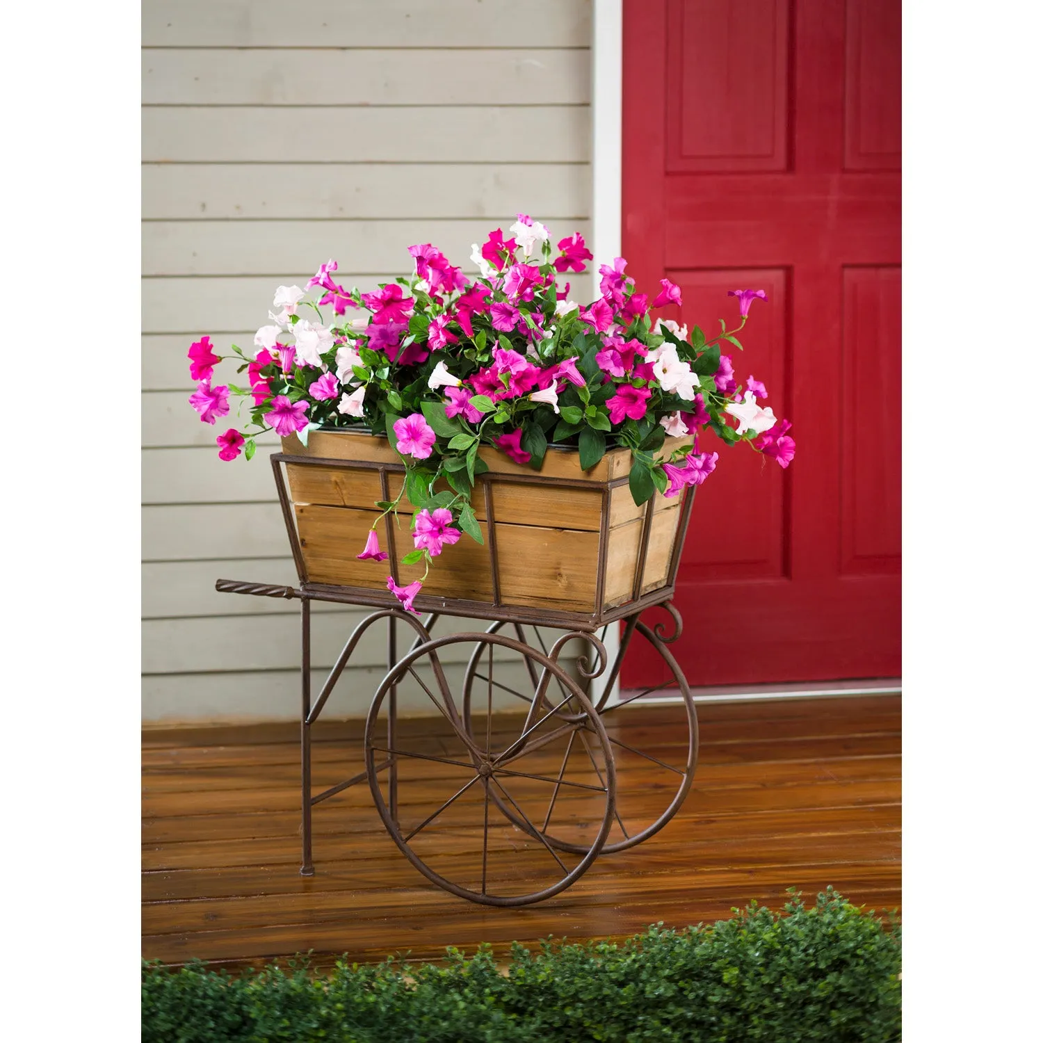 Wooden Wagon Planter/Drink Holder with Wheels,8pmtl189