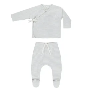 Wrap Top   Footed Pant Set | Sky Micro Stripe