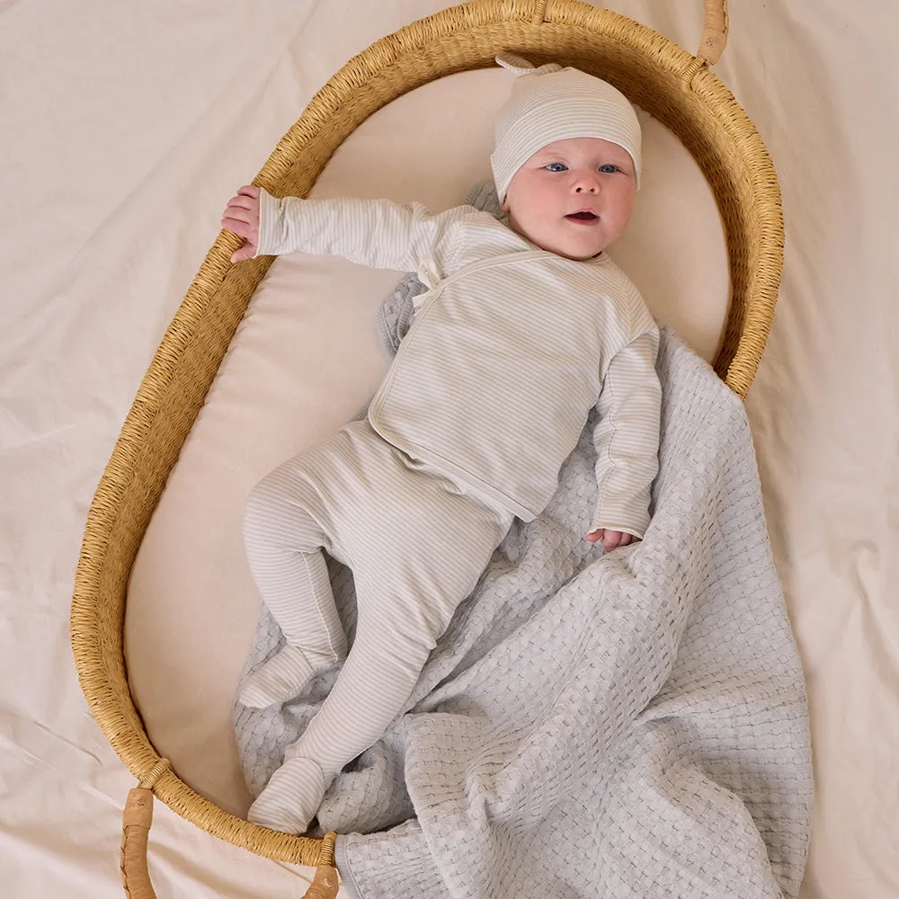 Wrap Top   Footed Pant Set | Sky Micro Stripe