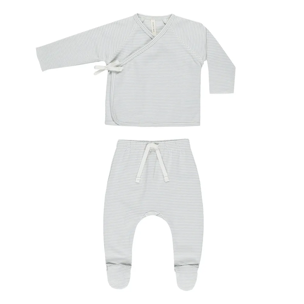Wrap Top   Footed Pant Set | Sky Micro Stripe