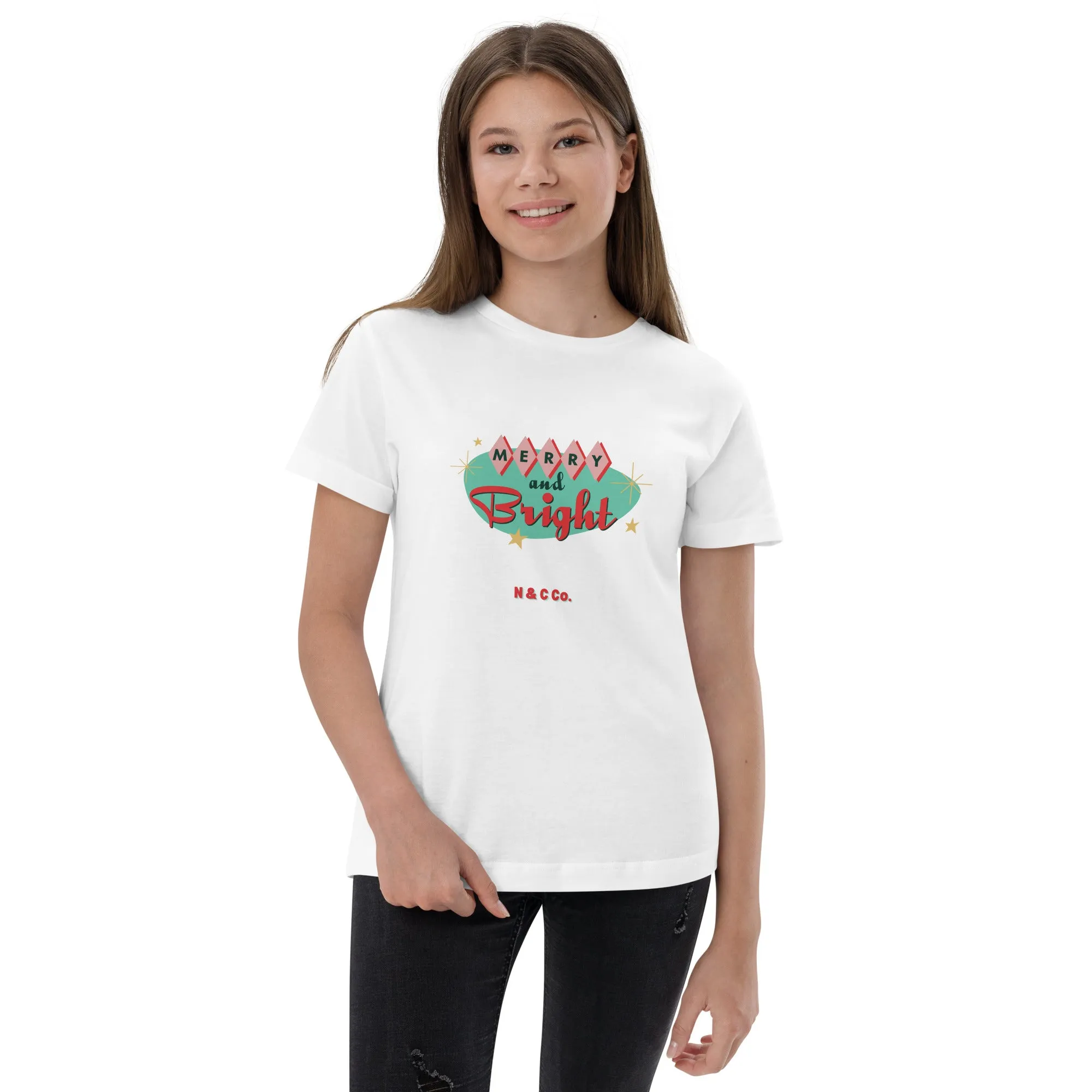 Youth Retro Merry And Bright jersey t-shirt